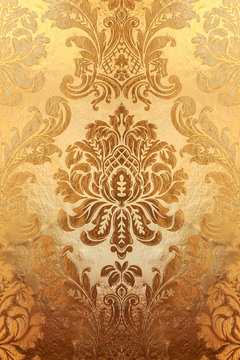 closeup gold wallpapers decoration with brick wall for room. over light
