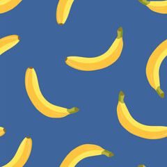 Bright colored seamless pattern with ripe yellow bananas on blue background © Good Studio
