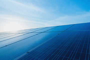 Green energy with solar panels in renewable power plant