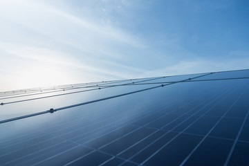 Green energy with solar panels in renewable power plant