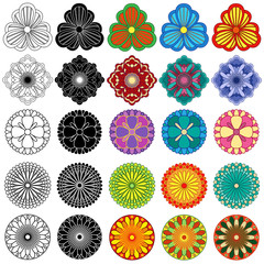 Collection of black and color stylized flowers