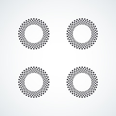 Halftone dotted vector frame, dot pattern in circle shape. Black border isolated on white background. Trendy design element for round banner or logo.
