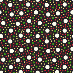 Circles seamless pattern polka dot design. Christmas background dark red green white color. Simple abstract illustration for wallpaper, wrapping paper.