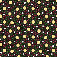 Circles seamless pattern polka dot design. Christmas background dark red green white color. Simple abstract illustration for wallpaper, wrapping paper.