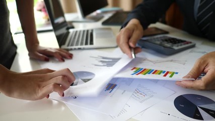 Business people hands doing analysis planning business project in office.