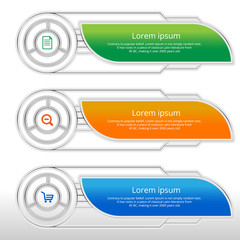 Vector steps, progress banners with colorful tags.