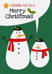 Merry christmas vector snowman family charactor greeting card.