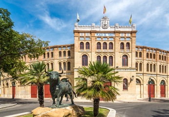 Plaza de Toros with Bullring in El Puerto de Santa Maria town, Spain - obrazy, fototapety, plakaty