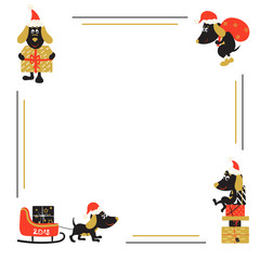Christmas or New Year background with cartoon dog