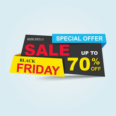 Black friday Sale poster, banner. Big sale, clearance up to 70% off. Sale banner template design.