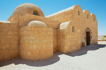 Exterior of the Amra desert castle (Qasr Amra) near Amman, Jordan. World Heritage, built in 8th century by the Umayyad caliph Walid II and famous for it's unique frescos.