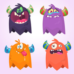 Cartoon Monsters set for Halloween. Vector set of cartoon monsters isolated. Design for print, party decoration, t-shirt, illustration, emblem or sticker