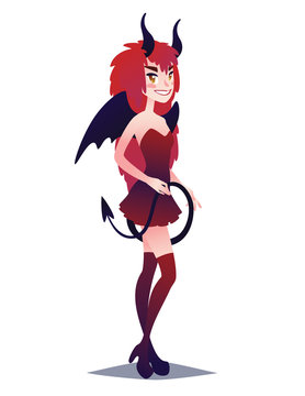 Devil girl. Cute young woman in style of Mystic Monster going for Halloween party. Vector
