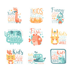 Fototapeta premium Modern logo design for kids with animals and fantasy characters