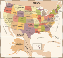 United States Map - Vintage Vector Illustration