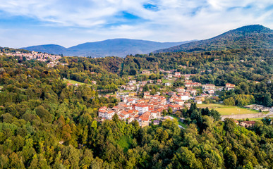 Fototapeta na wymiar Aerial view of Ferrera di Varese, is a small village located in the hills north of Varese, Italy
