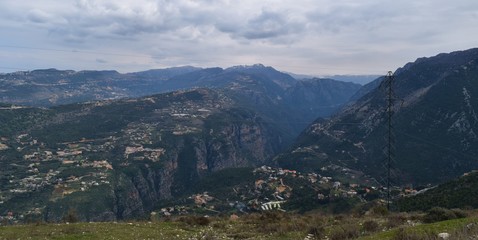 Fototapeta na wymiar Sight of the Nahr Ibrahim valley from a higher hill in Mont Lebanon