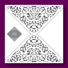 Wedding Invitation ornate template for laser cutting. Open card. The front and rear side. It can be used as an envelope.