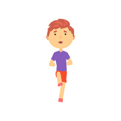 Boy doing sport exercise, kids physical activity cartoon vector Illustration