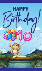 Birthday card with monkey and balloon number ten