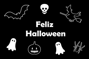 Cartel de Halloween en español blanco y negro