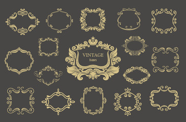 Set of gold vintage floral frames and monograms.