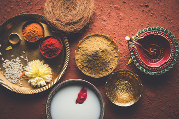 Abhyanga Snan on first day of Diwali - special herbal bath with ubtan or Utne, a mix herbal powder...