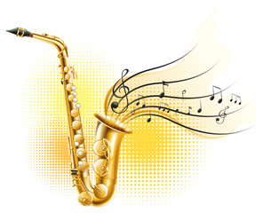 Fototapeta na wymiar Classic saxophone with music notes