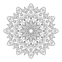 Roumd ornament for boutique, flower shop, business, interior. Company mark, emblem, element. Simple geometric mandala logotype. Kaleidoscope big bud.