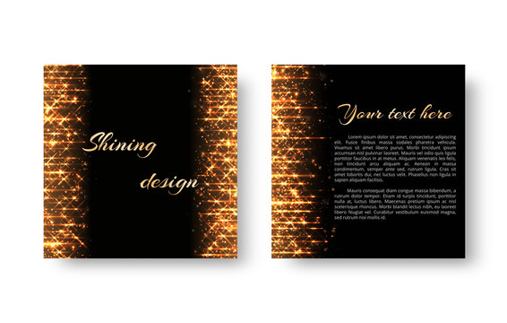 Christmas background for decorating greeting cards with golden rays and lights on a dark backdrop.