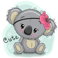 Naklejka premium Cute Girl Koala na niebieskim tle