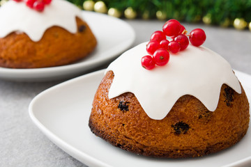 Christmas pudding on gray stone
