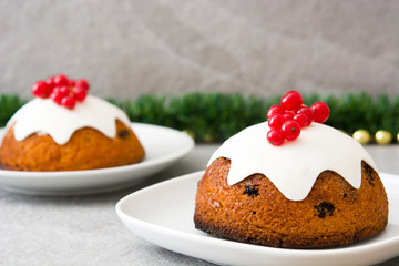 Christmas pudding on gray stone
