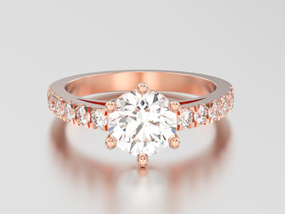 3D illustration rose gold solitaire engagement diamond ring with shadow and reflection © 3djewelry