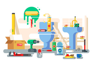 Repair of bathroom toilet bowl and washbasin