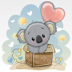 Naklejka premium Birthday card with a Cute Koala and balloon
