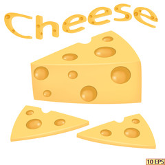 Big piece of cheese. Cheese, sliced for sandwiches on the plate. Sandwich with cheese. Vector illustration for a recipe, menu, restaurant, kitchen interior design.
