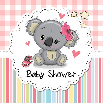 Baby Shower Greeting Card with Cartoon Koala girl