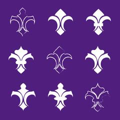 fleur de lis vector. Engraving fleur de lis icons set