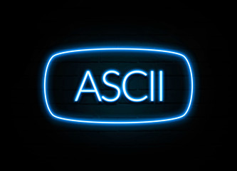 Ascii  - colorful Neon Sign on brickwall