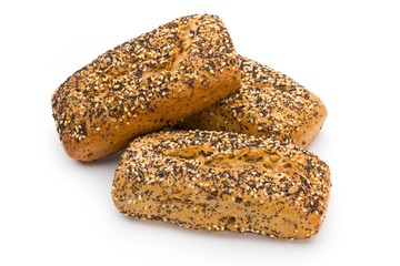 Freshly baked bread isolated on white background.