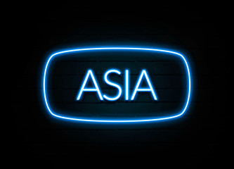 Asia  - colorful Neon Sign on brickwall