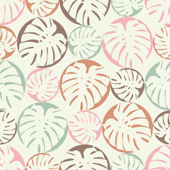 Seamless background with decorative leaves. Monstera leaves. Textile rapport.