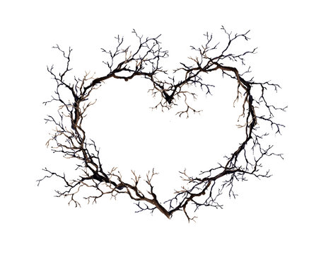 Heart shape - wreath from branches, twigs. Watercolor for tattoo design
