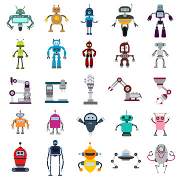 robot and robotics flat icon set