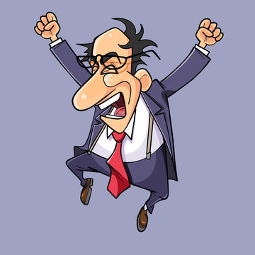 Cartoon Man In A Suit With A Tie Celebrating