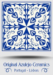 Majolica pottery tile, blue and white azulejo, original traditional Portuguese and Spain decor