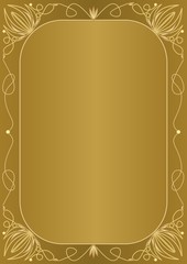 Elegant unusual golden background with golden embossed frame in art deco style. Elegant unusual document design for certificate, diploma, voucher, flyer, leaflet