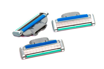 Use disposable shaving machine on white background