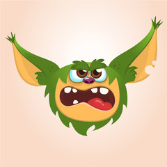 Cartoon cute happy monster. Vector illustration of gremlin monster